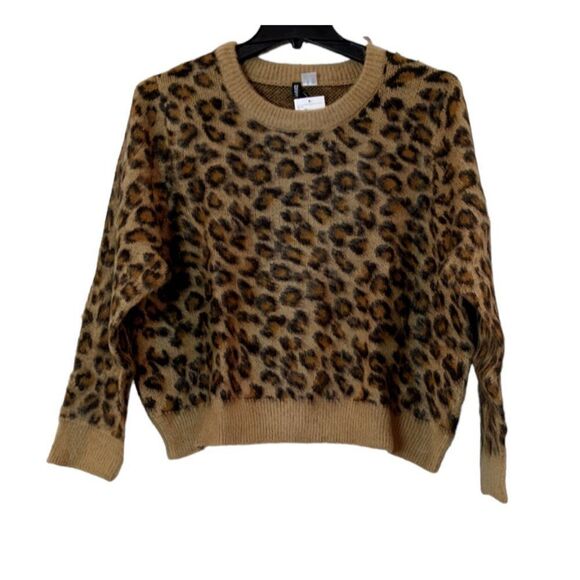 Divided H&M Womens Size XL Brown Crew Neck Animal Print Long Sleeve Sweater - Picture 1 of 9